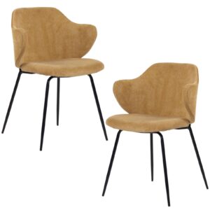 of 2 Dining Chairs Corduroy Cord Fabric with Metal Legs in Mustard Yellow by Br Home