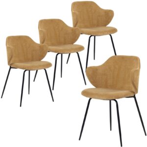 of 4 Dining Chairs Corduroy Cord Fabric with Metal Legs in Mustard Yellow by Br Home