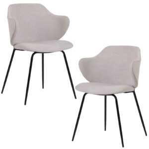 of 2 Dining Chairs Fabric with Metal Legs in Ivory Beige by Br Home