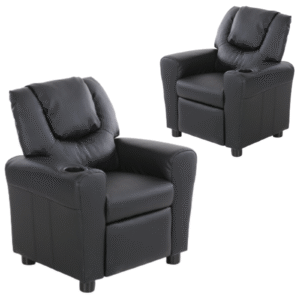 of 2 Oliver Kids Recliner Chair Sofa Children Lounge Couch PU Armchair Black by Br Home