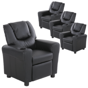 of 4 Oliver Kids Recliner Chair Sofa Children Lounge Couch PU Armchair Black by Br Home