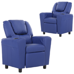 of 2 Oliver Kids Recliner Chair Sofa Children Lounge Couch PU Armchair Blue by Br Home