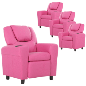 of 4 Oliver Kids Recliner Chair Sofa Children Lounge Couch PU Armchair Pink by Br Home