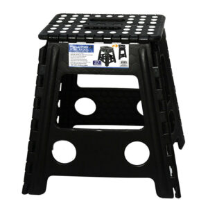 Plastic Folding Step Stool 39cm Portable Chair Flat Indoor/Outdoor Home - Black by Br Home