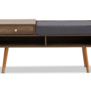 Cabinet Bench Storage with Seat Wooden Shelf Hallway Cupboard - Walnut by Br Home