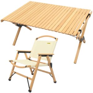 & Table Set Bamboo Camping Folding Portable Outdoor Picnic Travel BBQ by Ecamping