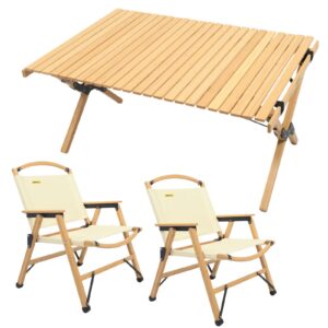 Chairs & 1 Table Set Bamboo Camping Folding Portable Outdoor Picnic Travel BBQ by Ecamping