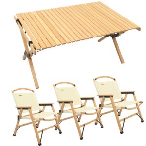 Chairs & 1 Table Set Bamboo Camping Folding Portable Outdoor Picnic Travel BBQ by Ecamping