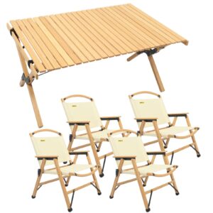 Chairs & 1 Table Set Bamboo Camping Folding Portable Outdoor Picnic Travel BBQ by Ecamping