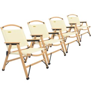 Bamboo Canvas Foldable Outdoor Camping Chair Wooden Picnic Park - Khaki/Beige by Ecamping