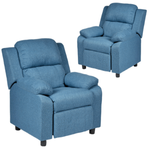 of 2 Erika Blue Kids Recliner Sofa Chair Blue Lounge Couch Armchair Childrens by Br Home