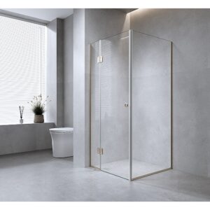 Corner Frameless Shower Screen with Chrome Channel and Brass Hinges