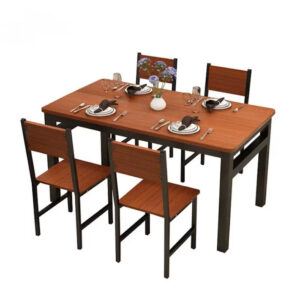 Wood & Steel Dining Set (Oak & Black) by Unbranded