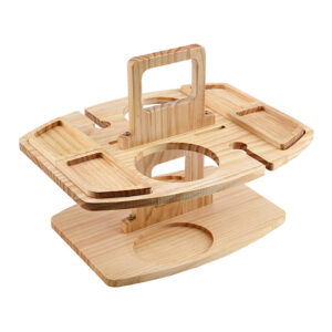 Log Color Portable Wooden Picnic Table - Wine Glass & Snack Holder by Elosung