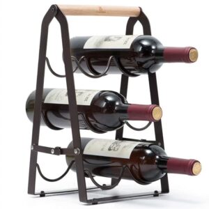Metal Wine Rack - Space-Saving 6-Bottle Storage Organizer with Wooden Handle by Elosung