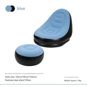 And Black Patchwork Portable Inflatable Sofa Chair with Ottoman - Waterproof Flocked Lazy Sofa for Camping and Home Use by Elosung