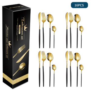 And Gold Patchwork Colours 410 Stainless Steel 16-Piece Flatware Set - Elegant Dinnerware with Knife