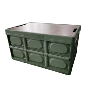 Green Foldable Storage Box with Wooden Lid - Multifunctional Car Organizer