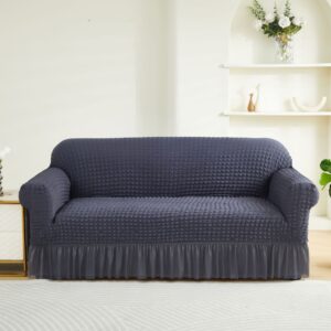 Grey Single Sofa Bubble Gauze Sofa Cover with Skirt - Full Elastic Dustproof Single Seater 90-140cm by Elosung