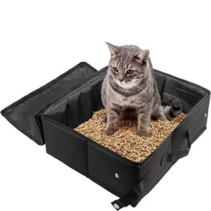 Portable Foldable Cat Litter Box - Waterproof Travel Litter Pan for Cats by Elosung