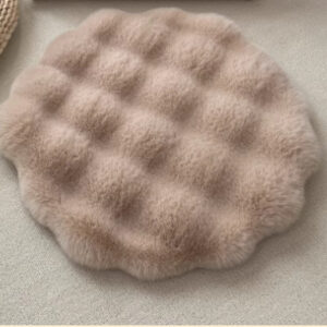 tea color Plush Round Cat Mat - Soft Faux Fur Sleeping Pad (40cm Diameter) by Elosung