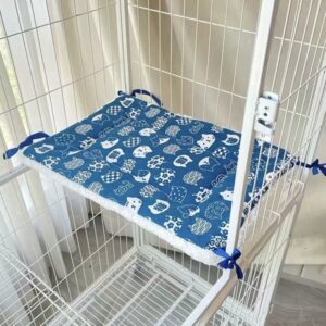 Cage Platform Mat - white cat pattern on Blue background (40x60cm) by Elosung