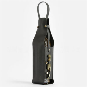 Leather-Look Single Wine Bottle Carrier Bag with Handle and Side Pocket for Opener(Red wine and bottle opener are props for shooting and are not included) by Elosung