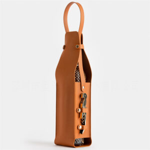 Leather-Look Single Wine Bottle Carrier Bag with Handle and Side Pocket for Opener(Red wine and bottle opener are props for shooting and are not included) by Elosung