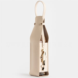 Leather-Look Single Wine Bottle Carrier Bag with Handle and Side Pocket for Opener(Red wine and bottle opener are props for shooting and are not included) by Elosung