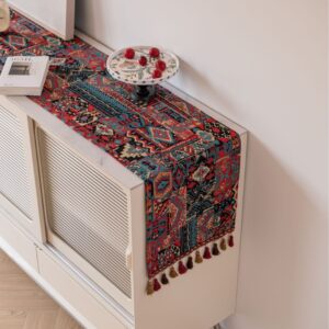 Jacquard 33-180cm Elegant Geometric Jacquard Table Runner with Tassels - Modern Dining & Coffee Table Decor by Elosung