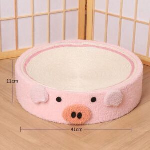 Pink Fabric Pig Cat Scratching Post and Lounger - 41cm Cat Scratch Proof Basin by Elosung