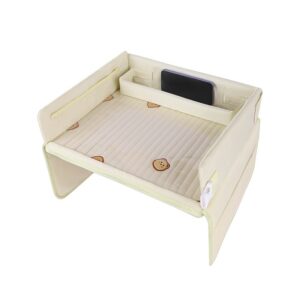 Car Seat Travel Tray - Waterproof Lap Desk with Storage Pockets (Beige Bear - Square) by Elosung