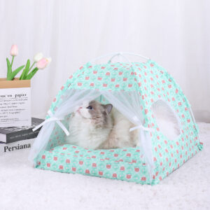50*50CM 15 Catties Within The Pet Green Bear Cooling Summer Pet Tent - Portable Foldable Breathable Outdoor Cat House Shelter by Elosung