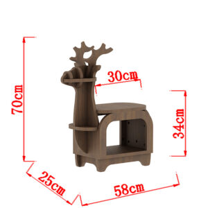 Black Walnut Trumpet Creative Reindeer-Shaped Solid Wood Bookshelf for Kids by Elosung