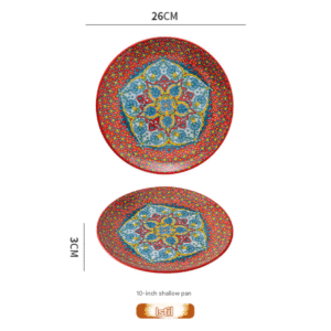 10-Inch Bohemian Ceramic Shallow Plate by Elosung