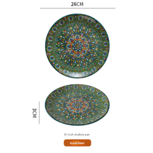Plume 10-Inch Bohemian Ceramic Shallow Plate by Elosung