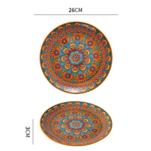 Orange 10-Inch Bohemian Ceramic Shallow Plate by Elosung