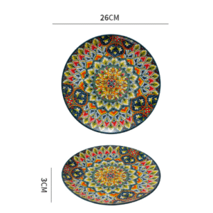 10-Inch Bohemian Ceramic Shallow Plate by Elosung