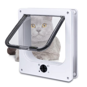 M White 4-Way Locking Pet Flap Door for Cats and Small Dogs - Weatherproof Magnetic Cat Door by Elosung