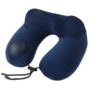 Blue Press-to-Inflate Travel Neck Pillow - Ergonomic U-Shaped Cushion for Airplane and Car by Elosung